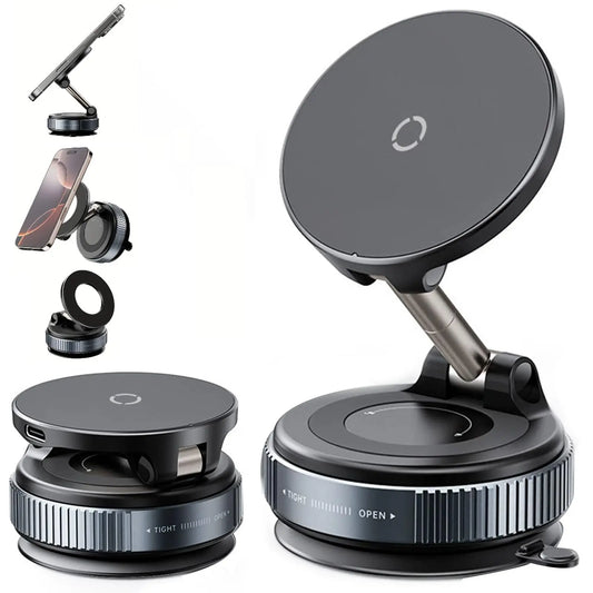 360° Magnetic Phone Holder with Vacuum Suction, Foldable Adjustable Car Mount for IPhone 12 13 14 15 16 Magnetic Bracket